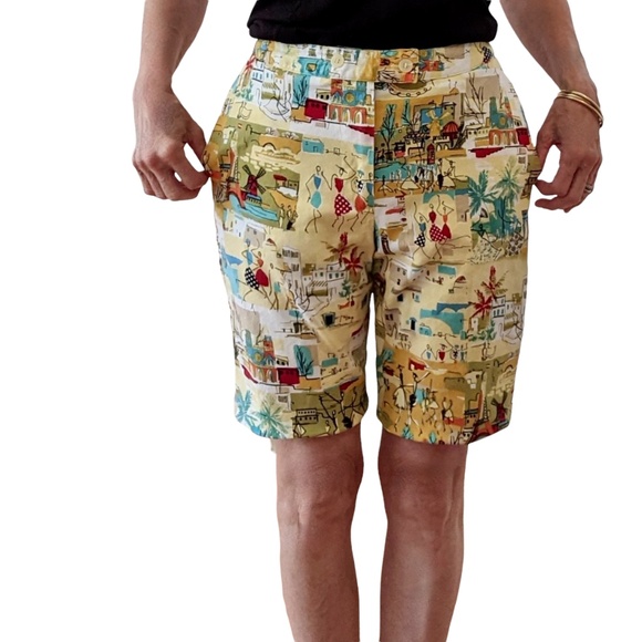 shorts small cotton festive colorful Bermuda flat front - Picture 3 of 13